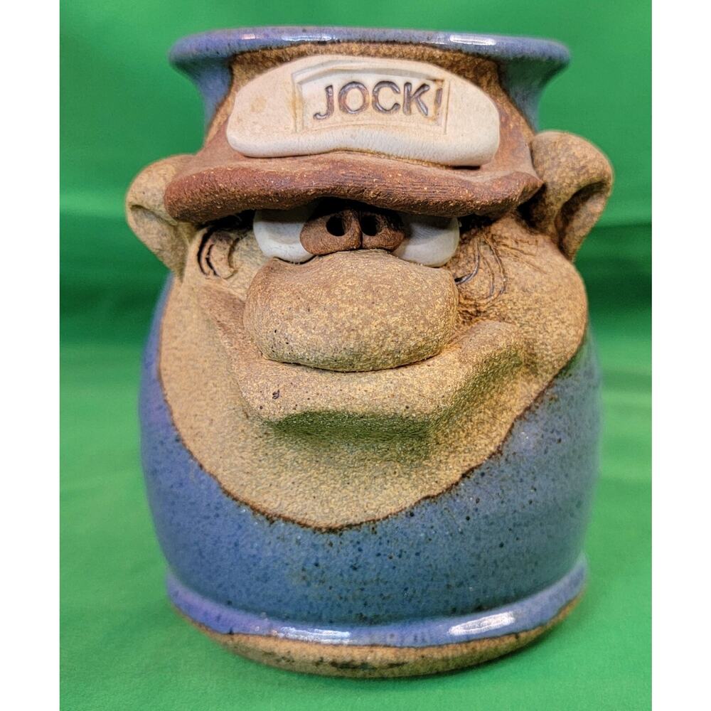 Vintage Ugly Funny 3D Face Mug Cup Jock Stoneware Pottery Folk Art Ordinary Man